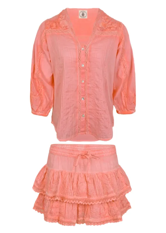 Coquette Embroidered Shirt And Skort Washed Coral sold by Sand Dollar