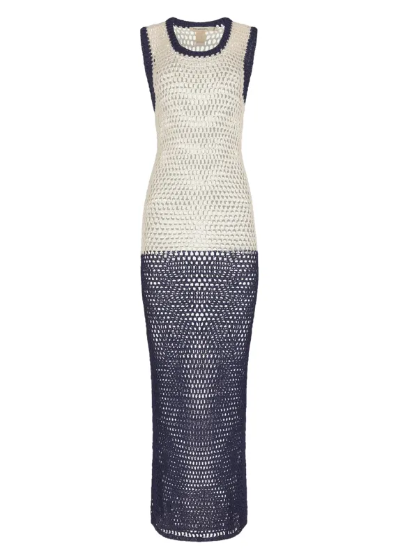 Kate Dress Ivory Navy sold by Sand Dollar