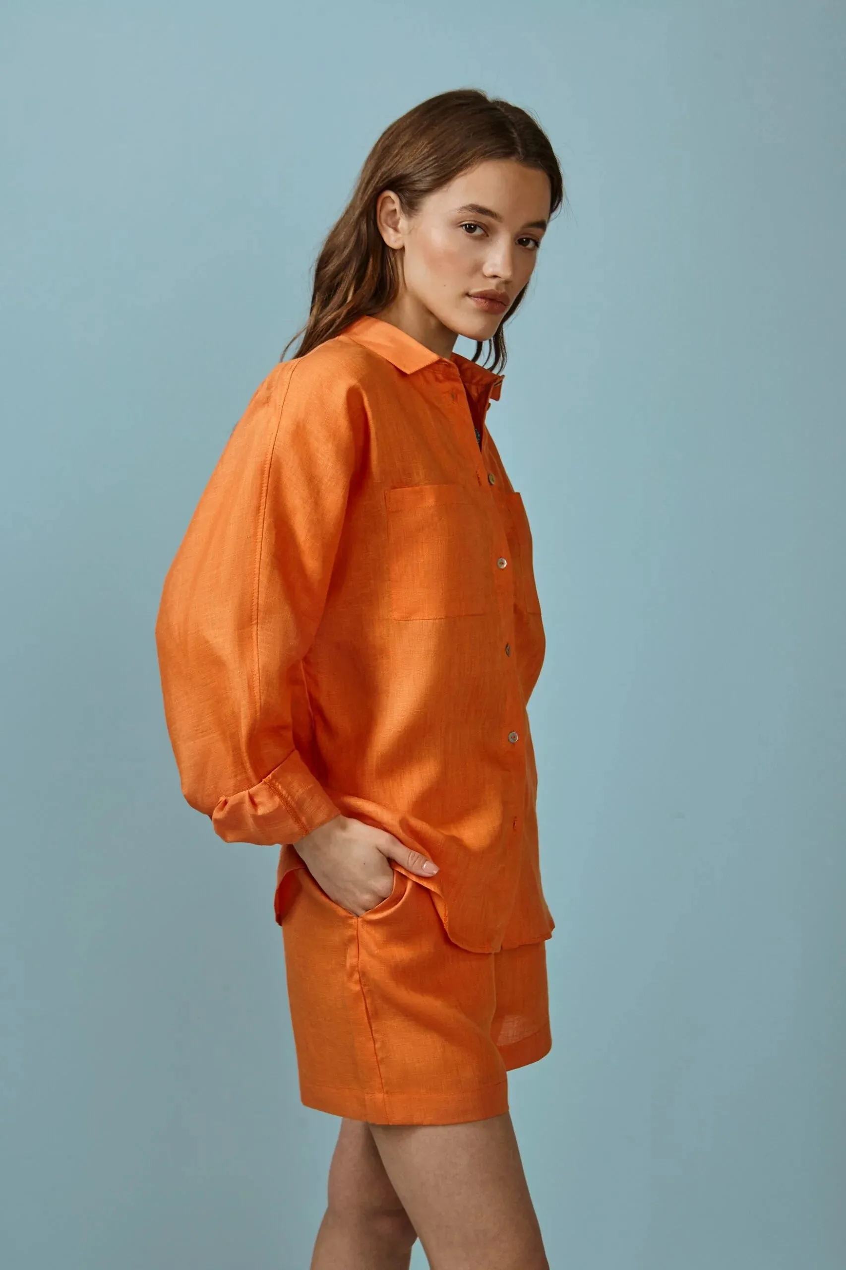 Neon Orange Linen Shirt sold by Sand Dollar product image thumbnail 5