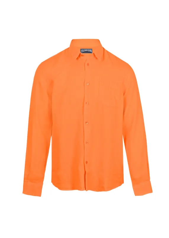 Caroubis Solid Apricot Long Sleeve Linen Shirt sold by Sand Dollar