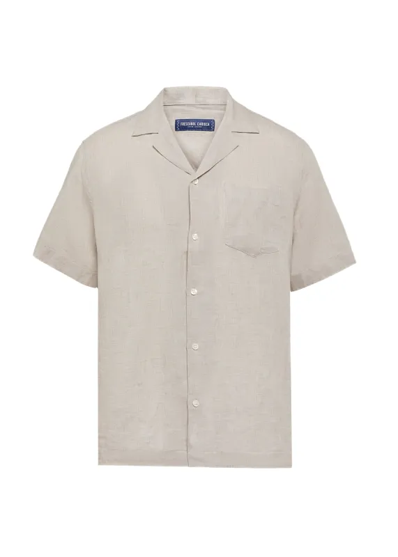 Angelo Linen Shirt Short Sleeve Ecru made by Sand Dollar