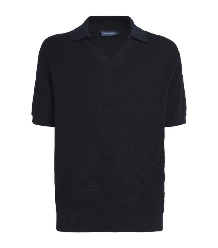 Rino Cotton Salt And Pepper Stitch Short Sleeve Knitted Polo Navy sold by Sand Dollar