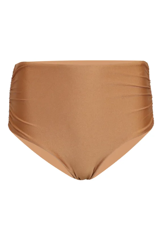 Gathered Bikini Brief Camello sold by Sand Dollar