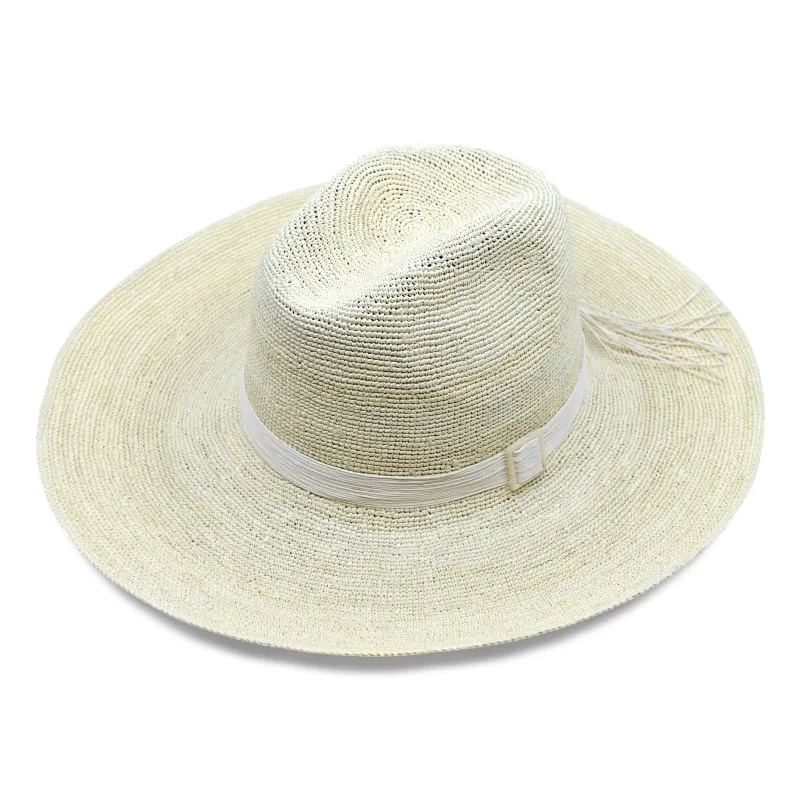 Isabella Clasico Crochet Wide Brim Packable Natural Hat With Tagua Buckle Cord sold by Sand Dollar