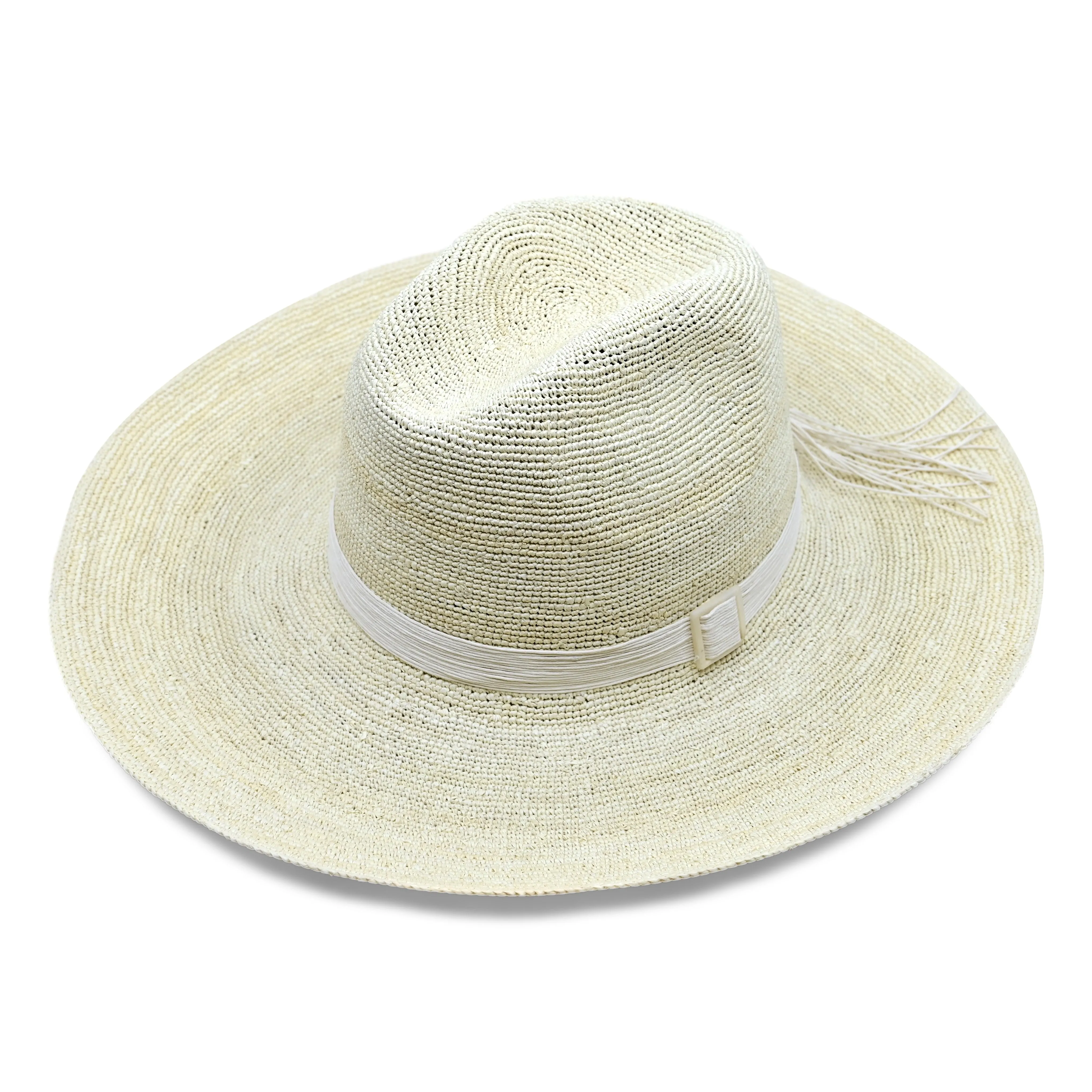 Isabella Clasico Crochet Wide Brim Packable Natural Hat With Tagua Buckle Cord sold by Sand Dollar