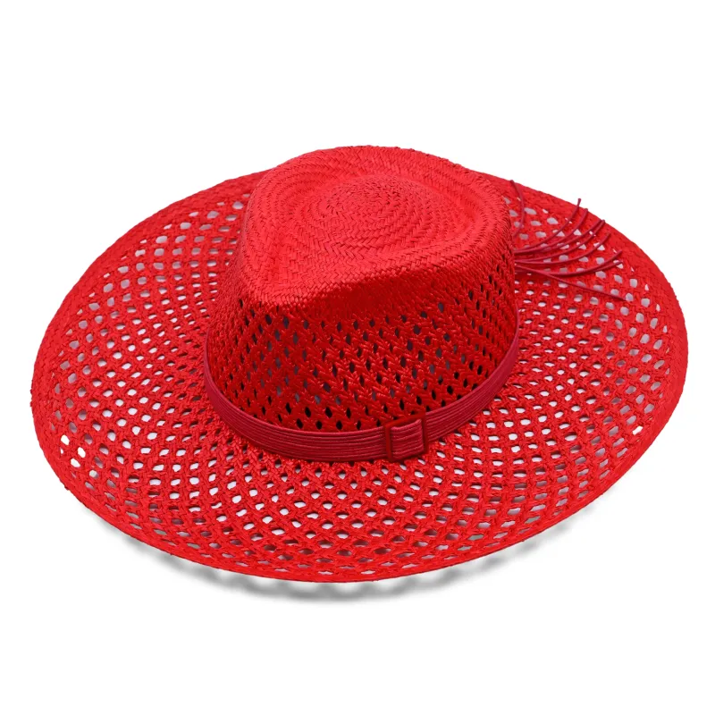 Lucia Diamanete Vent Wide Brim Scarlet Hat With Tagua Buckle Cord sold by Sand Dollar
