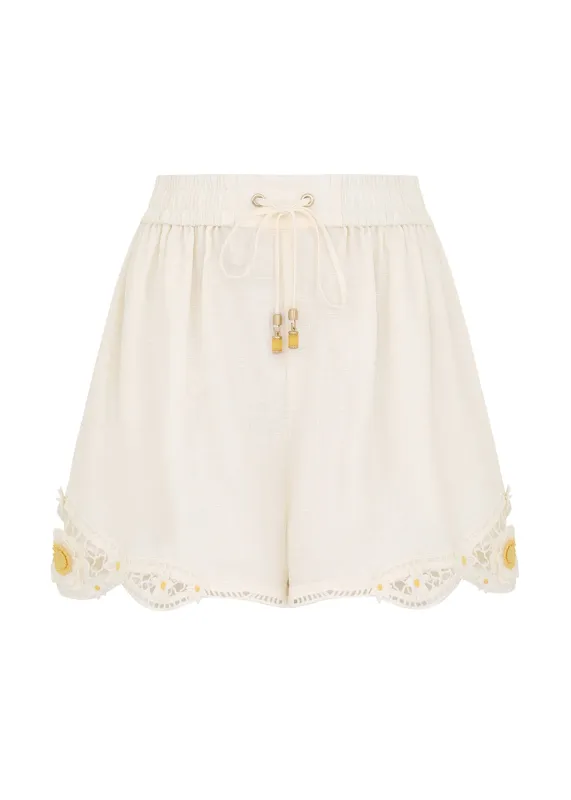 Everly Flower Trim Short Ivory sold by Sand Dollar
