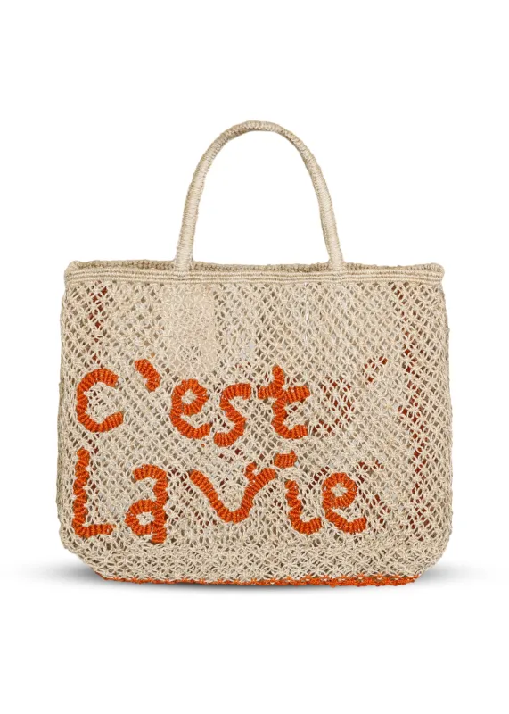 C'est La Vie Jute Bag Natural/Tango sold by Sand Dollar