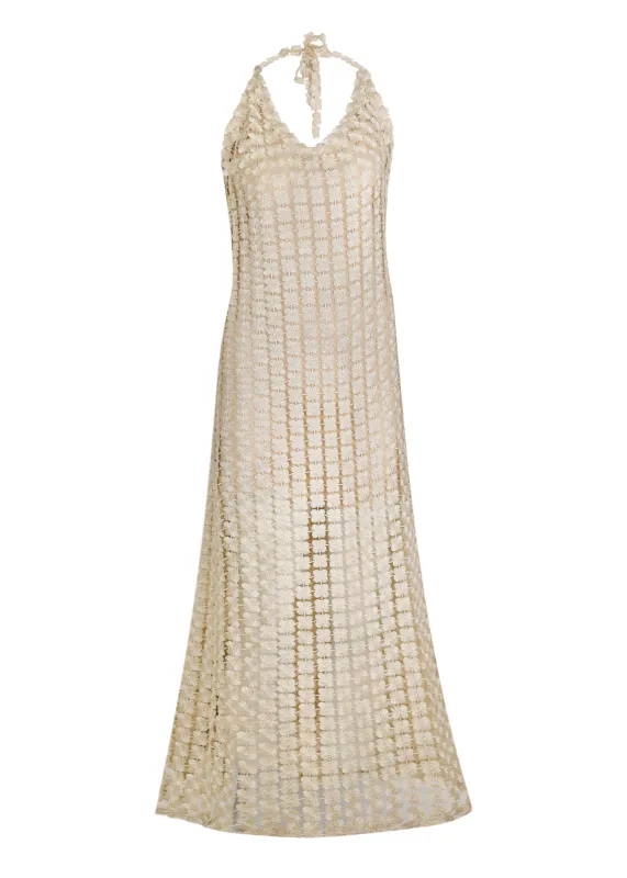Dottie Shimmer Maxi Dress Cream made by Sand Dollar