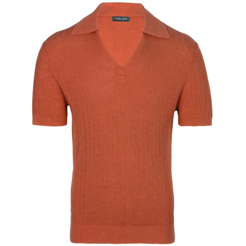 Joaquim V Neck Polo Short Sleeve Silk Brown made by Sand Dollar