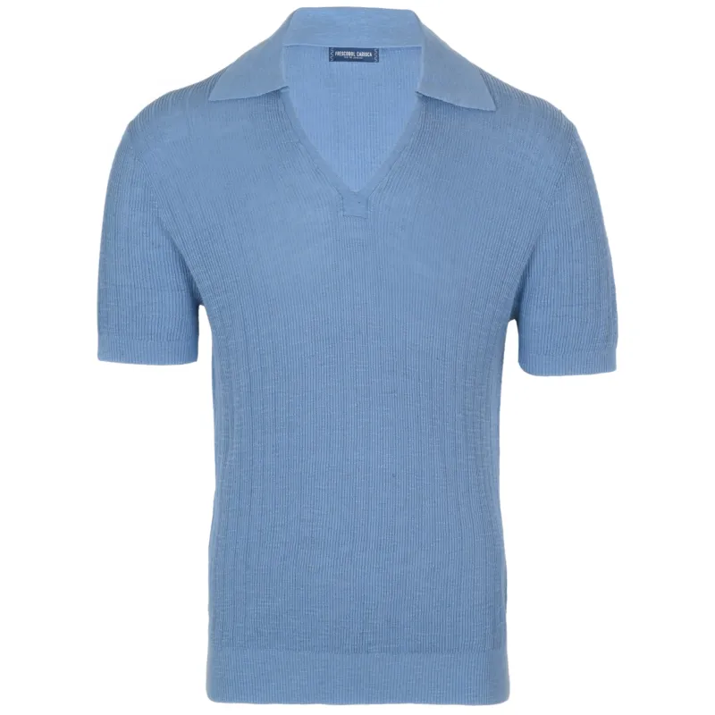 Joaquim V Neck Polo Short Sleeve Denim Blue made by Sand Dollar