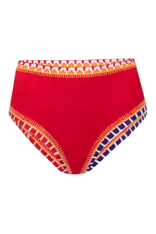 Kaia High Waist Bikini Bottom Red sold by Sand Dollar