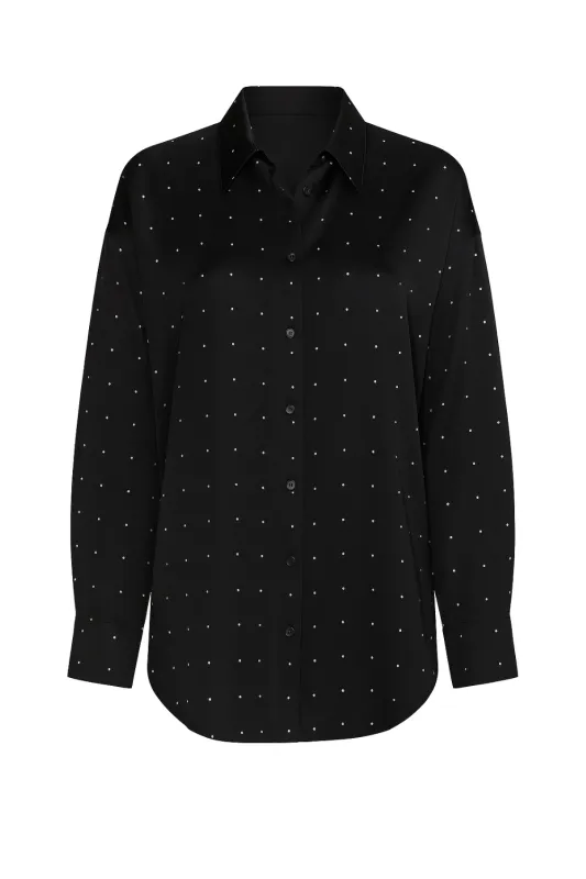 Crystal Studded Satin Shirt Black sold by Sand Dollar