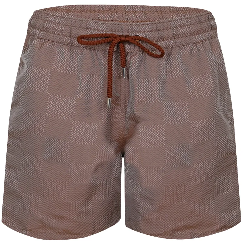 Santos Copa Check Print Jacquard Swimshorts Brown sold by Sand Dollar
