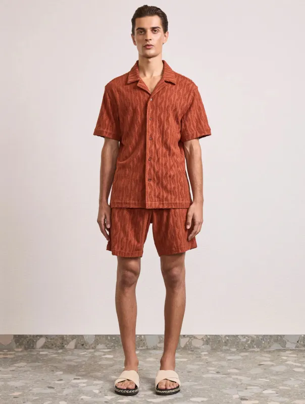 Roberto Jacquard Terry Short Sleeve Shirt Silk Brown sold by Sand Dollar