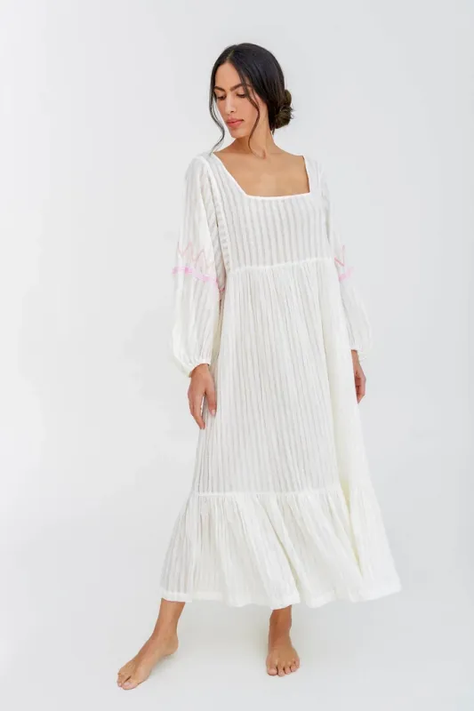 Boho Chic White Midi Dress - Embroidered White Midi Dress sold by Sand Dollar