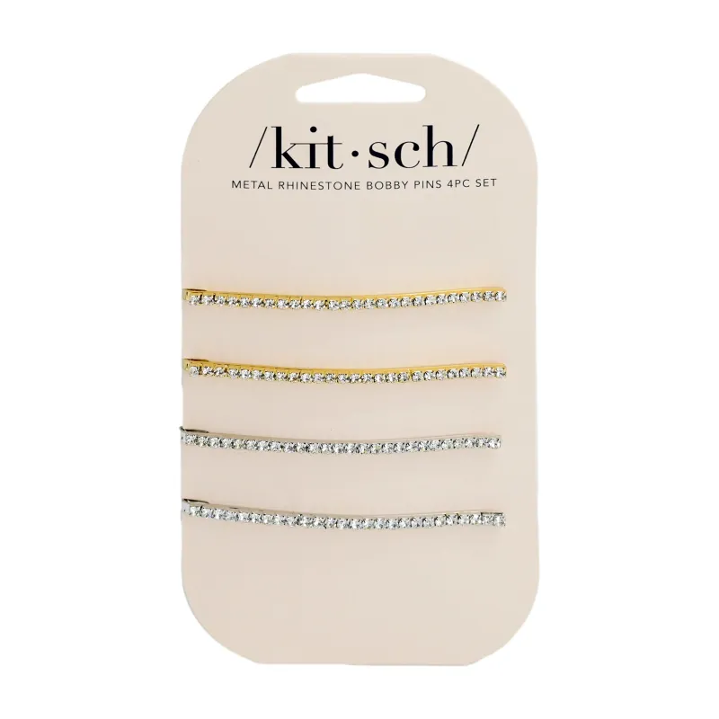 Metal Rhinestone Bobby Pins 4pcs Gold & Silver sold by Sand Dollar