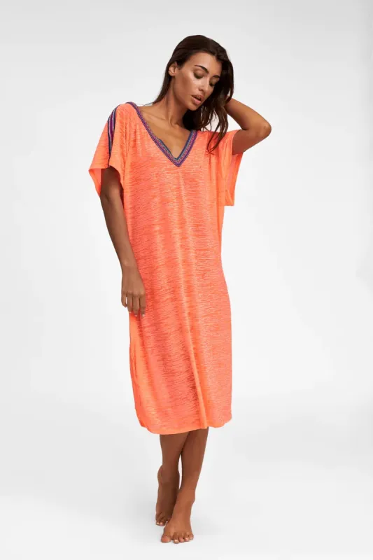 Loose Fitting Summer Dress - V Back Dress Neon Pink sold by Sand Dollar