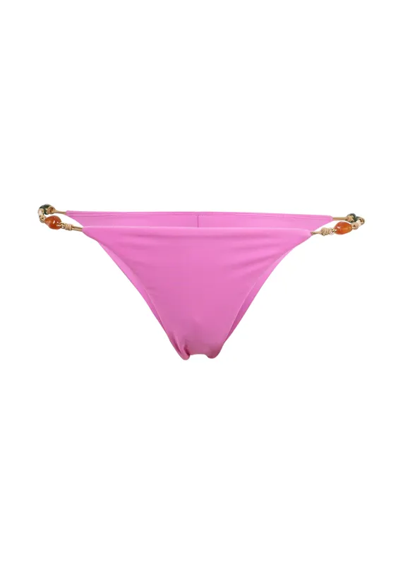 Solid Kaia String Detail Cheeky Bikini Bottom Pink sold by Sand Dollar