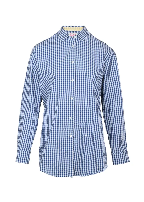 Brigitte Shirt Seersucker Vichy Gingham Blue sold by Sand Dollar