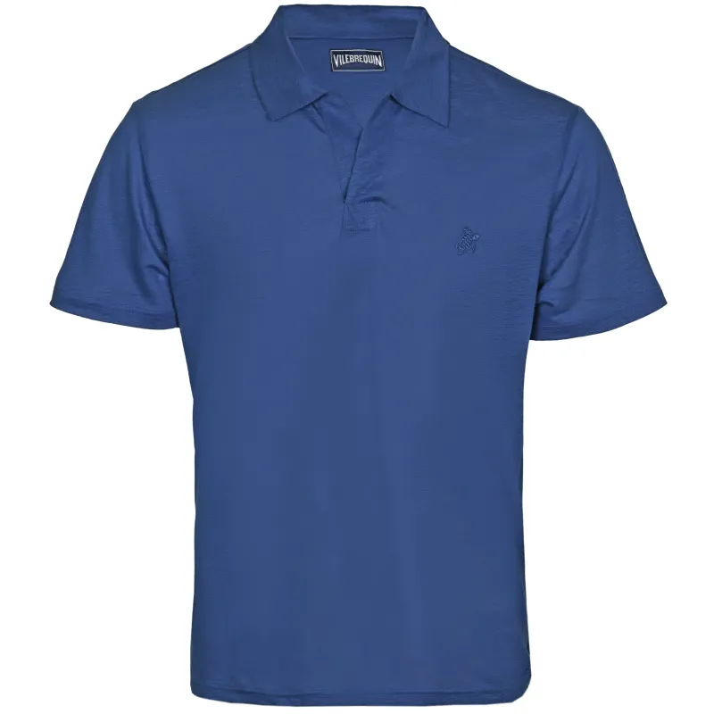 Men Linen Jersey Polo Shirt Solid Navy Blue made by Vilebrequin