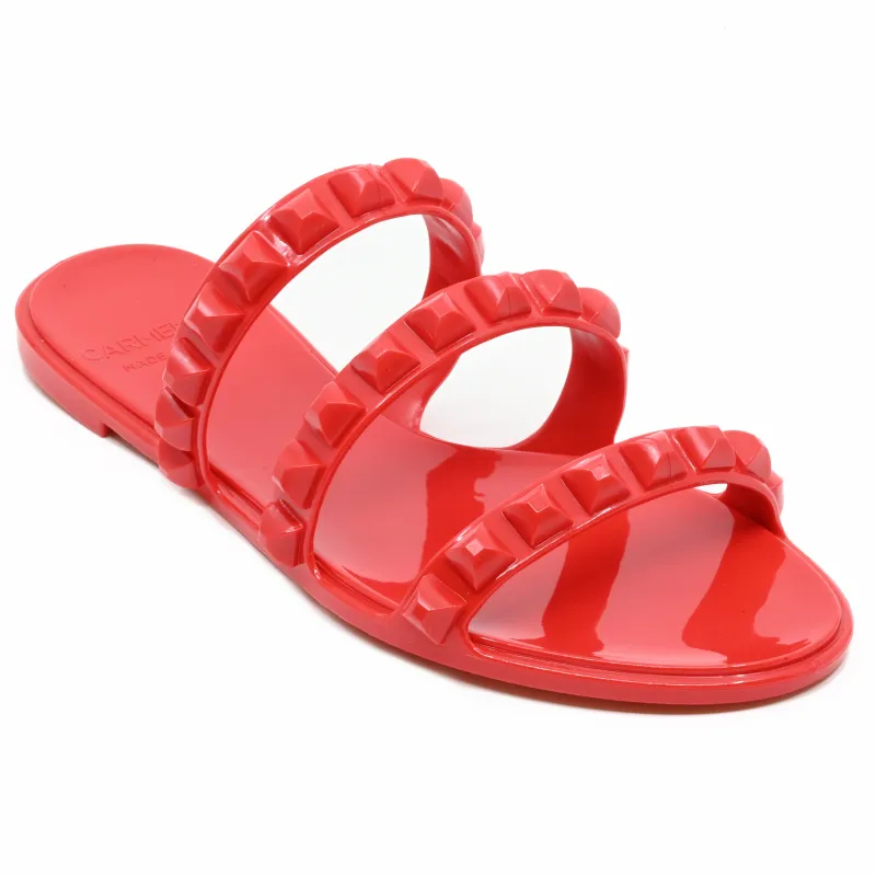 Maria 3 Strap Flat Sandal Red made by Carmen Sol