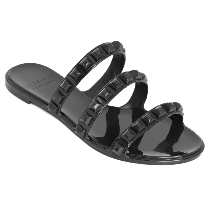 Maria 3 Strap Flat Sandal Black made by Carmen Sol