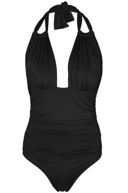 Bio Ruched Halter One Piece Black sold by Sand Dollar