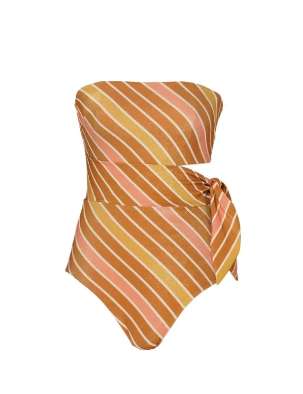 Lexi Metallic Scarf Tie One Piece Caramel sold by Sand Dollar