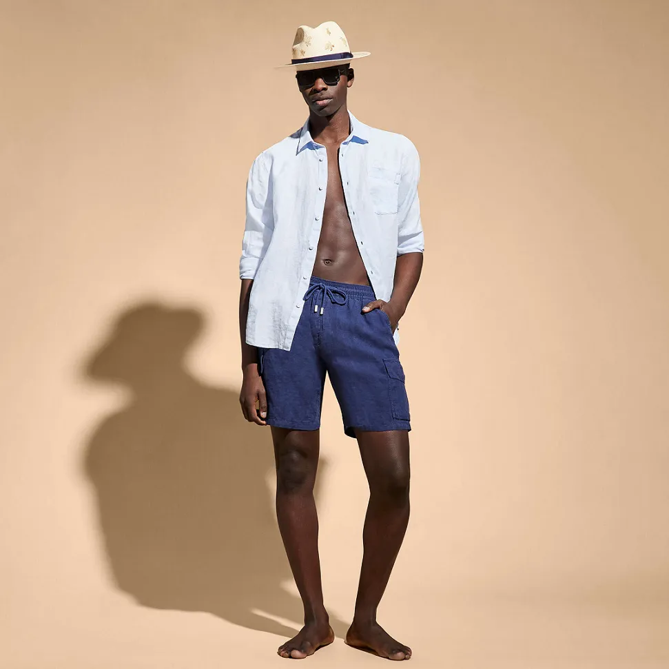 Men Linen Bermuda Short Cargo Pockets Navy sold by Sand Dollar product image thumbnail 5