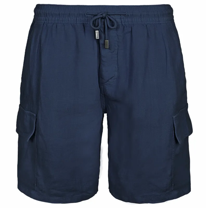 Men Linen Bermuda Short Cargo Pockets Navy sold by Sand Dollar