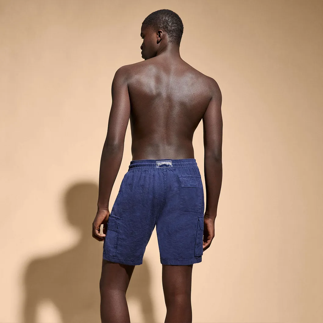 Men Linen Bermuda Short Cargo Pockets Navy sold by Sand Dollar product image thumbnail 4