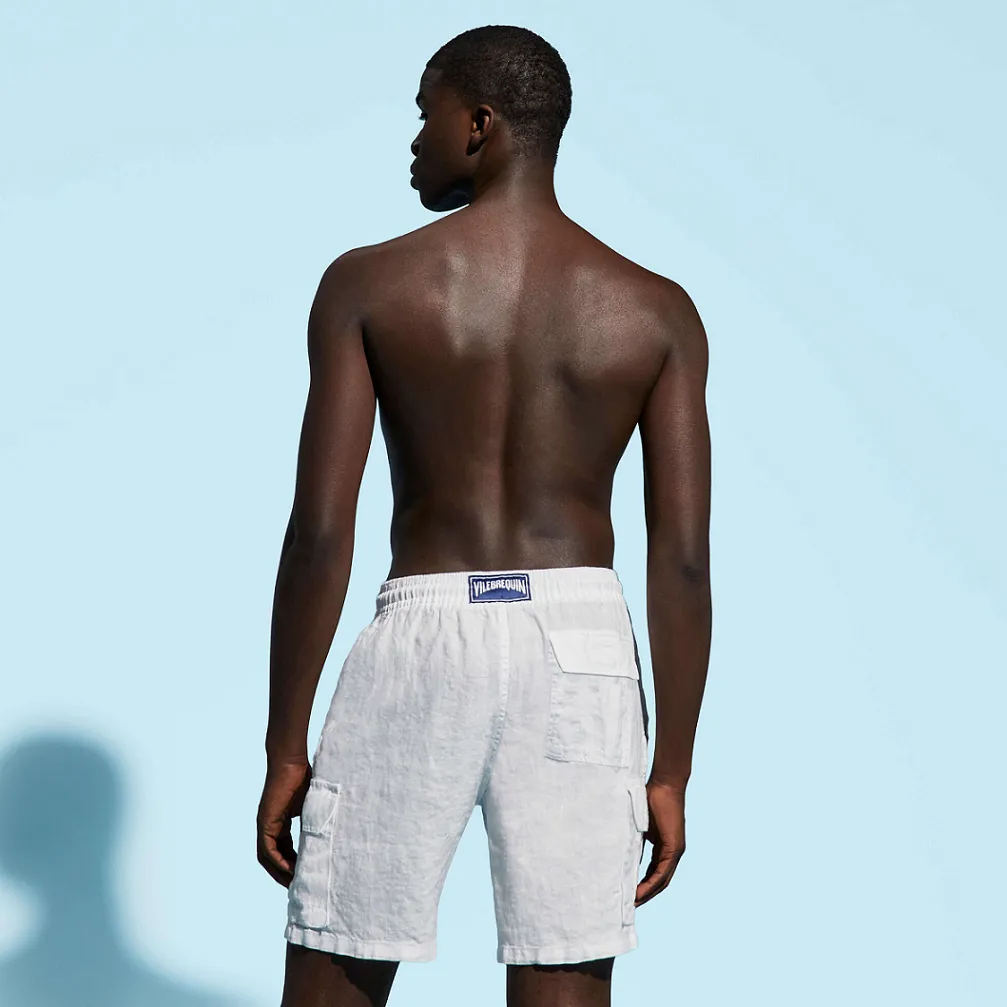 Men Linen Bermuda Short Cargo Pockets White sold by Sand Dollar product image thumbnail 4