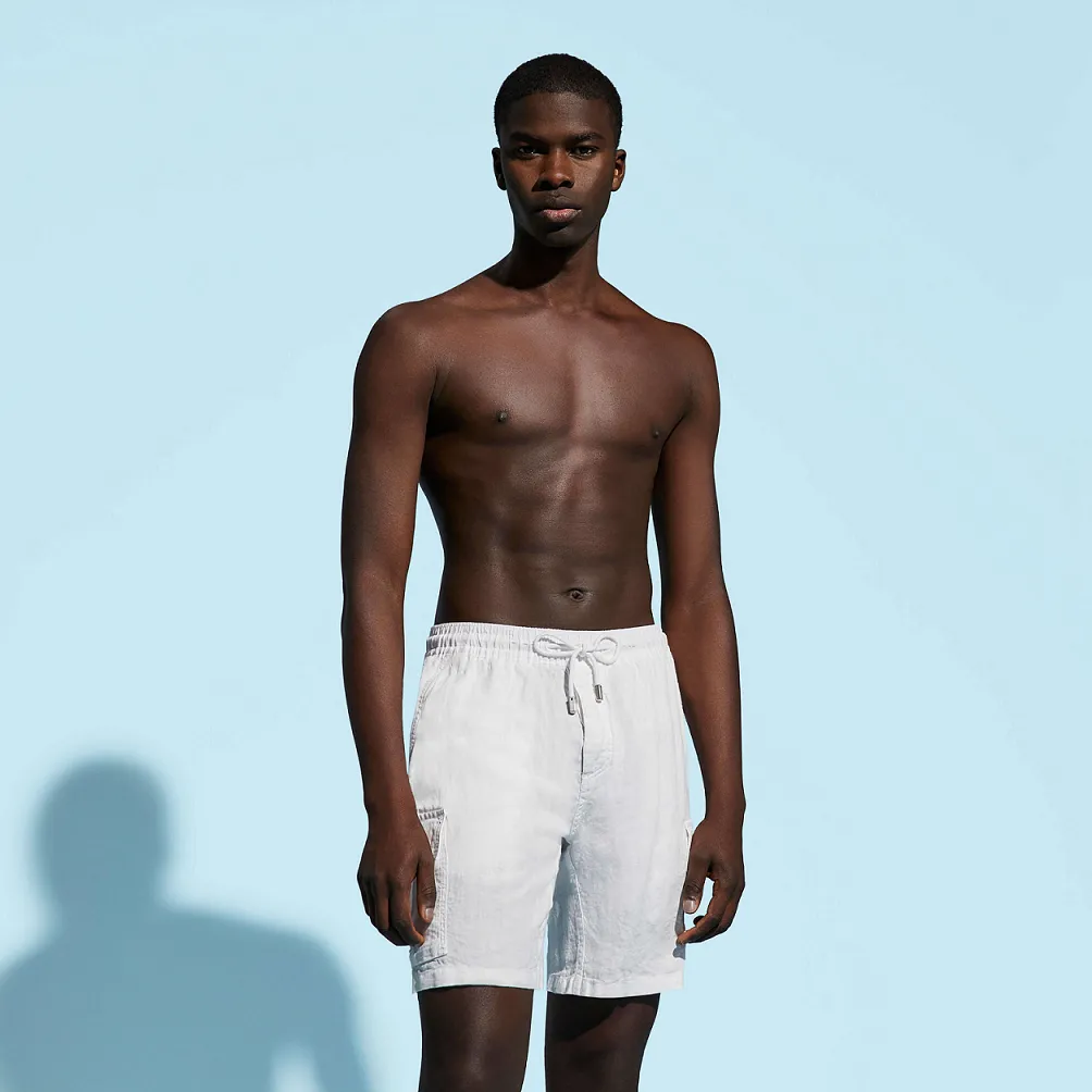 Men Linen Bermuda Short Cargo Pockets White sold by Sand Dollar product image thumbnail 2