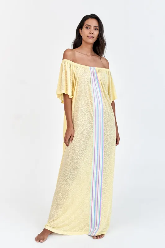 Off The Shoulder Beach Kaftan Soft Lemon sold by Sand Dollar