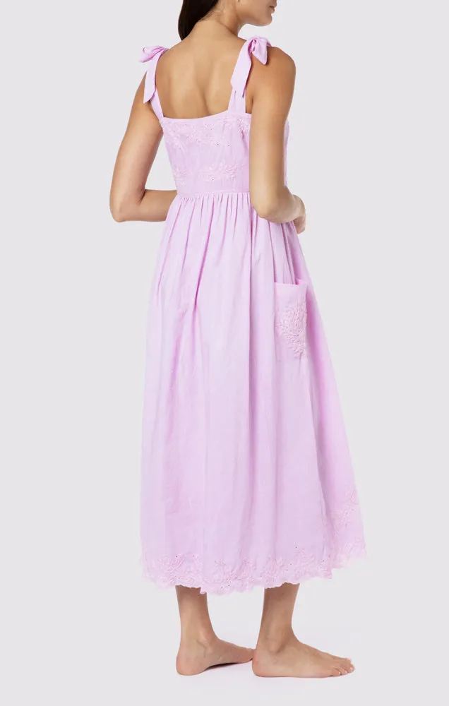 Tie Shoulder Dress With Tonal Lotus Embriodery Almond Acid Wash sold by Sand Dollar product image thumbnail 4