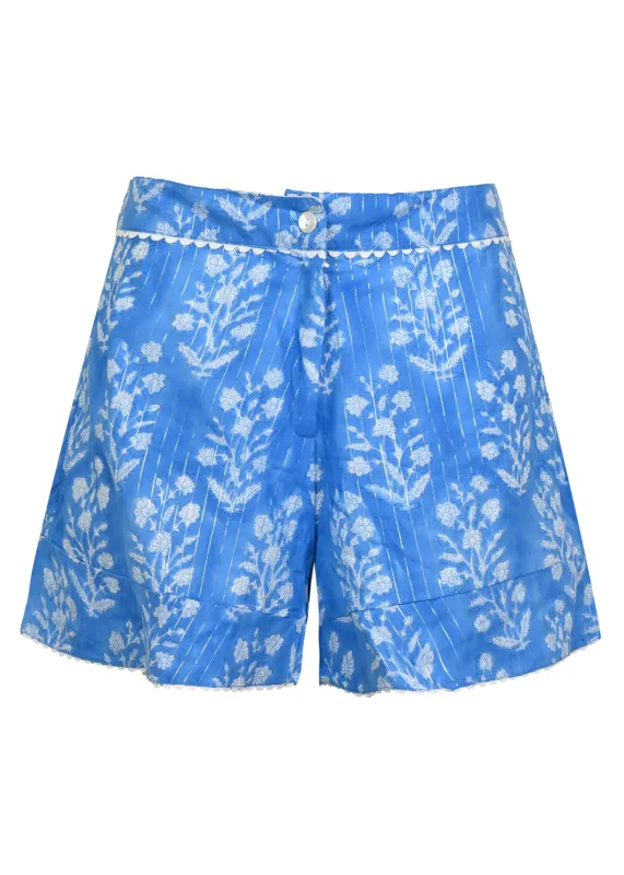 Small Flower Print High Waisted Shorts W/Lurex L Sapphire/Silver sold by Sand Dollar