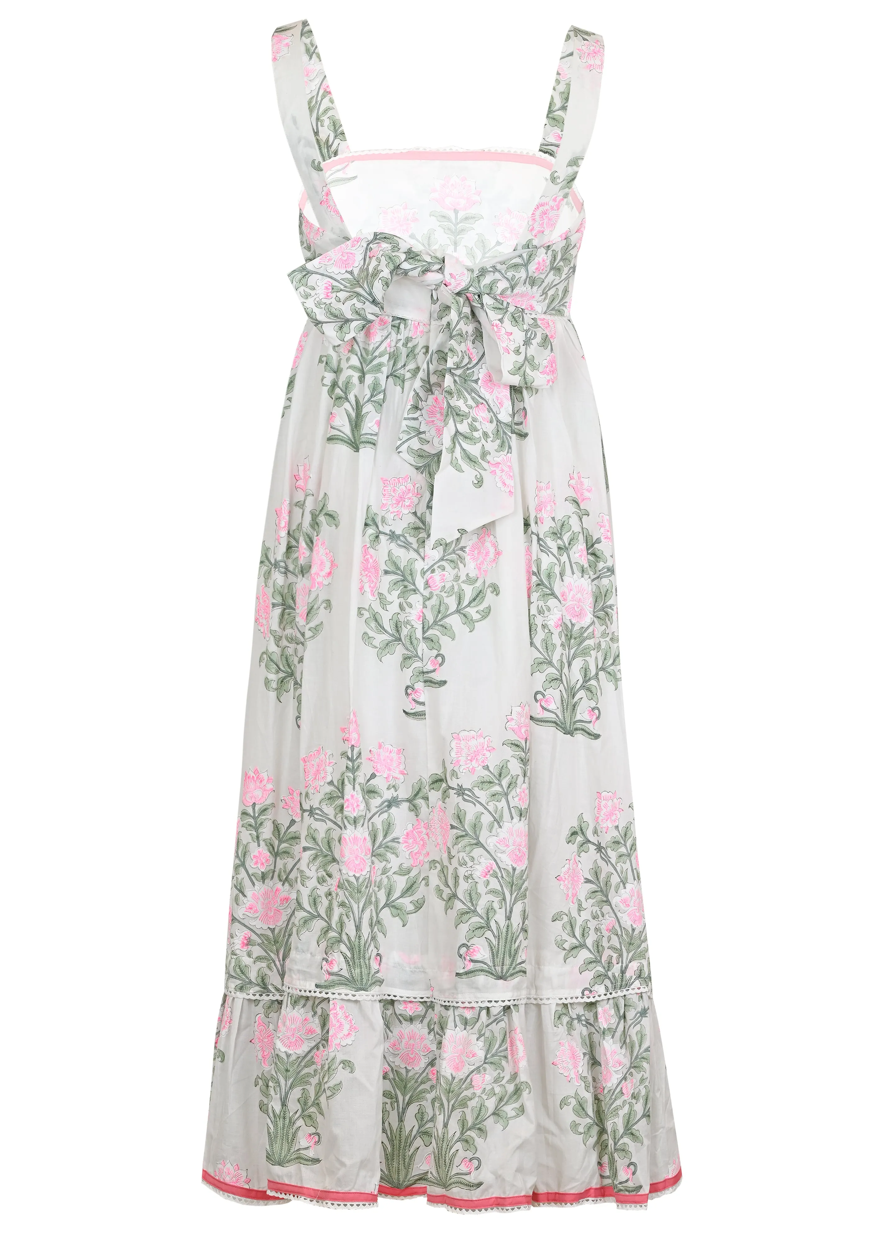 Sash Bow Back Midi Dress In Japanese Flower Print White/Coral/Sage sold by Sand Dollar product image thumbnail 3