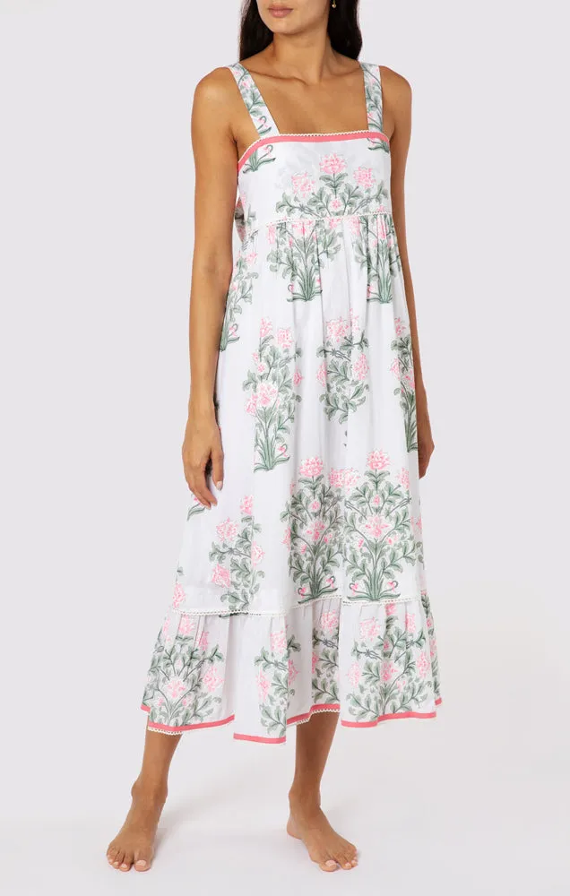 Sash Bow Back Midi Dress In Japanese Flower Print White/Coral/Sage sold by Sand Dollar product image thumbnail 2