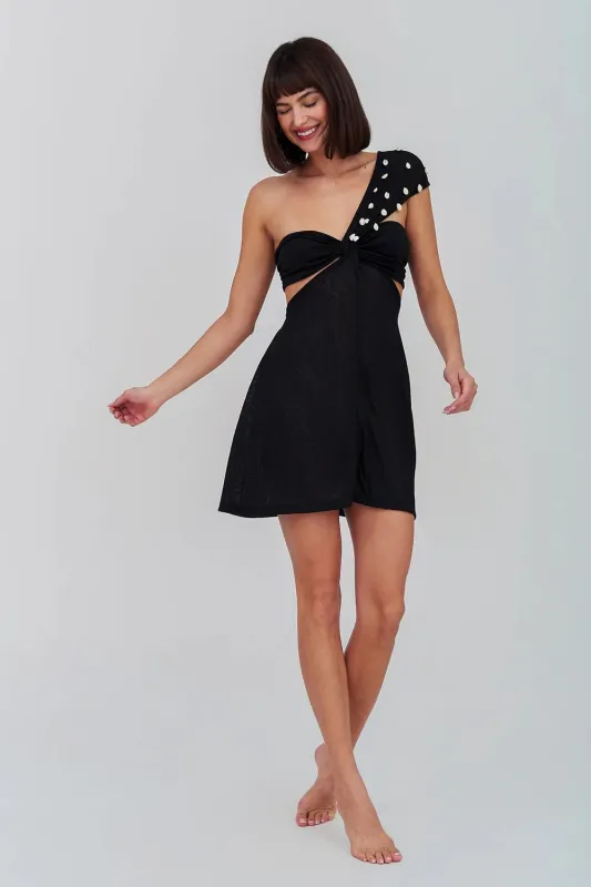 Puka Shell One Shoulder Mini Black made by Pitusa