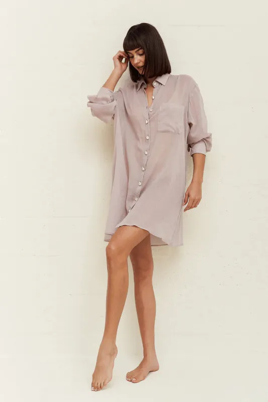 Puka Shell Shirt Dress Mauve made by Pitusa