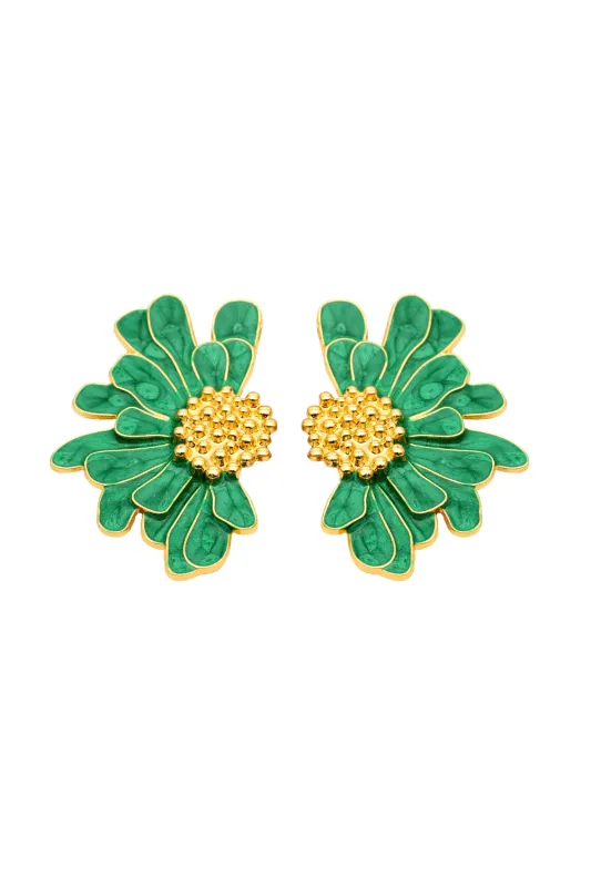 Boho Flower Stud Earrings Metal Green sold by Sand Dollar