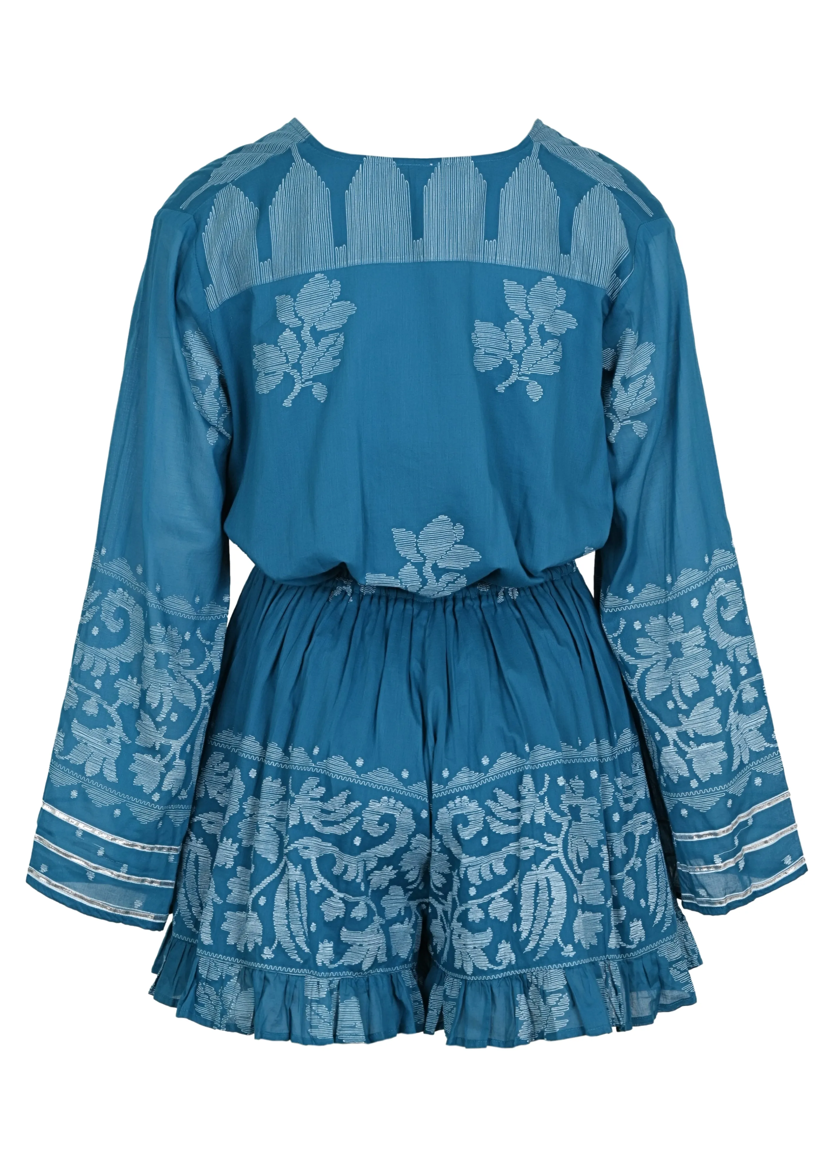 Flared Sleeve Playsuit With Dhaka Print Petrol & White sold by Sand Dollar product image thumbnail 3