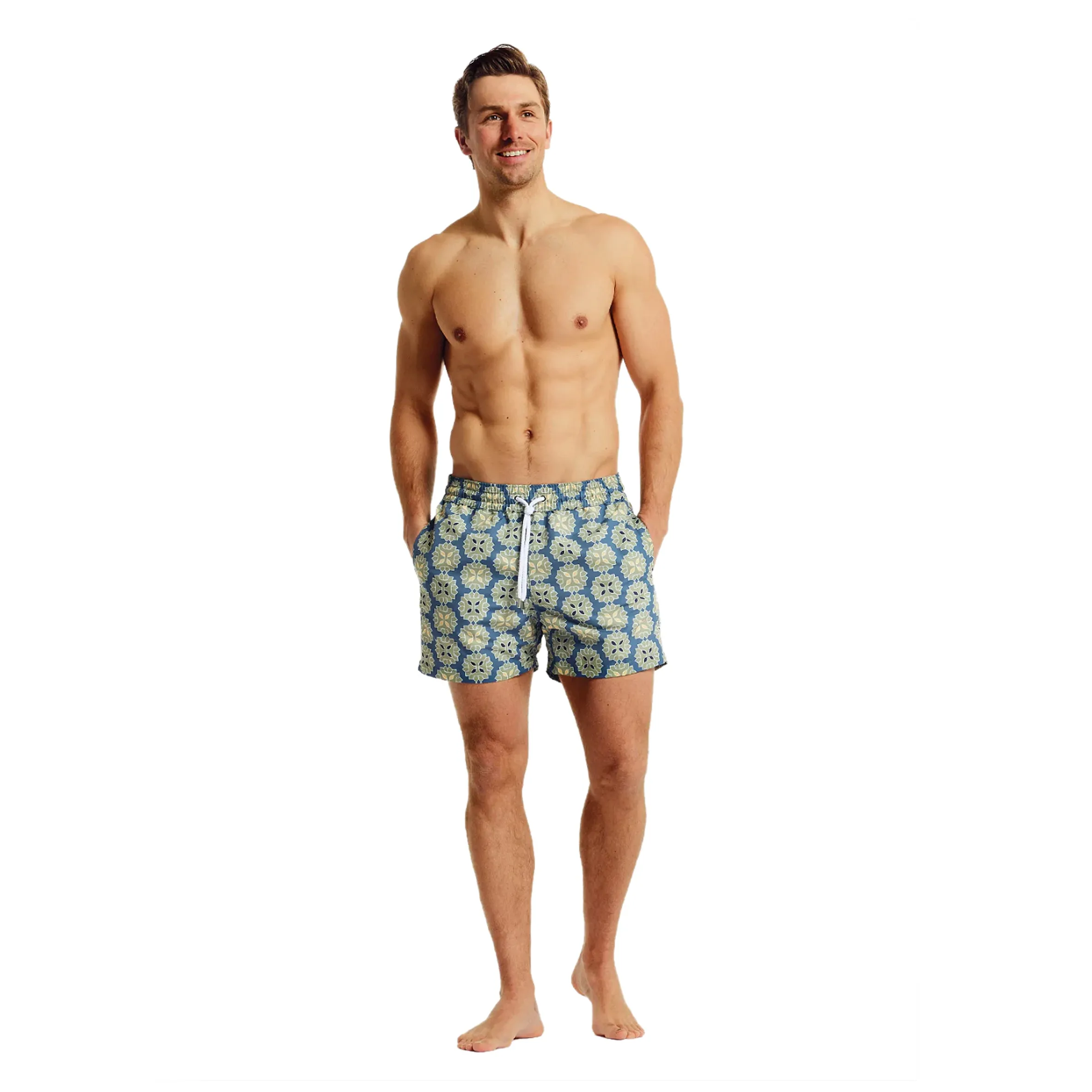 Men’s Sport Swim Shorts with Medalhao Print - Summer Night & Jungle Green sold by Sand Dollar product image thumbnail 4