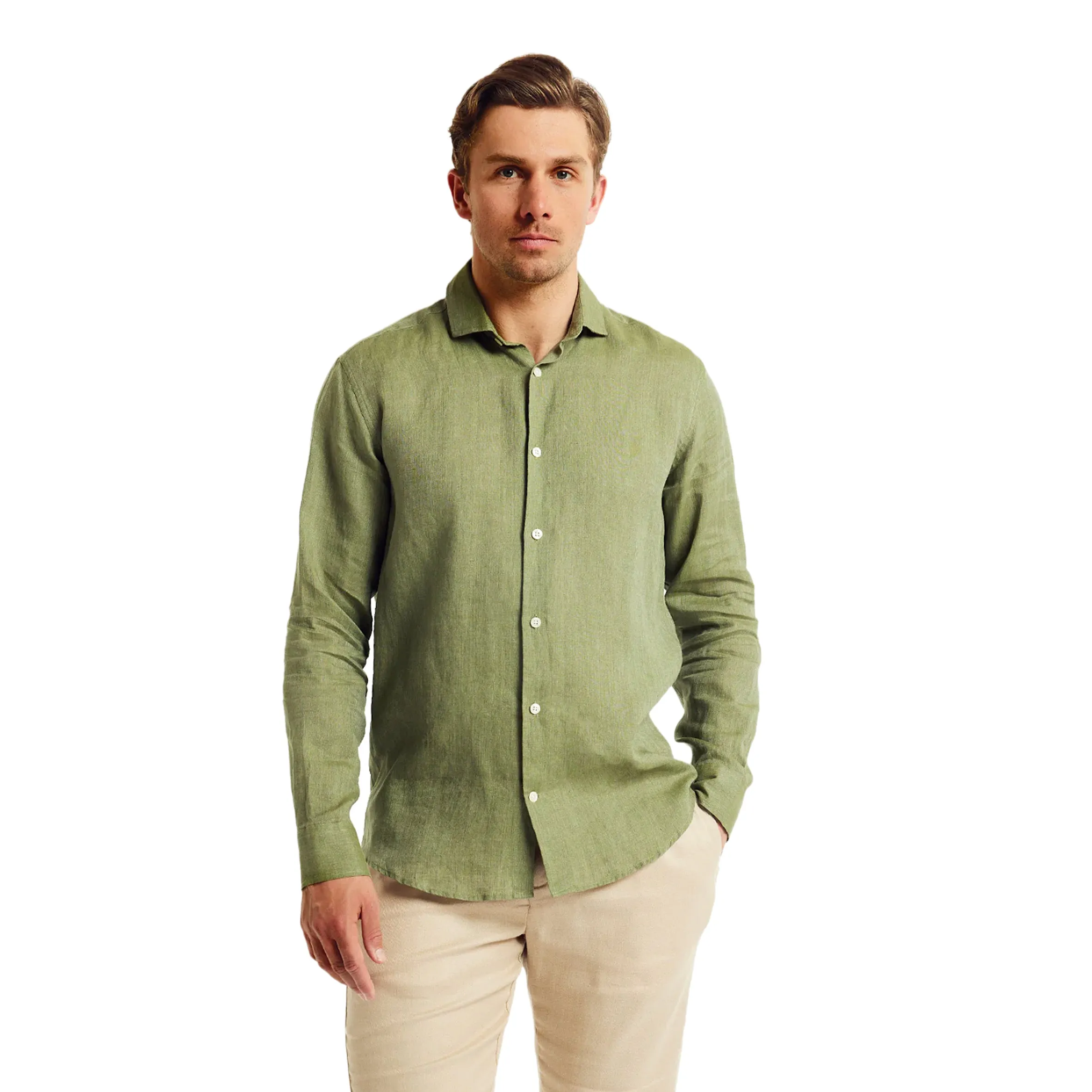 Men's Antonio Linen Shirt Long Sleeve - Jungle Green sold by Sand Dollar product image thumbnail 2