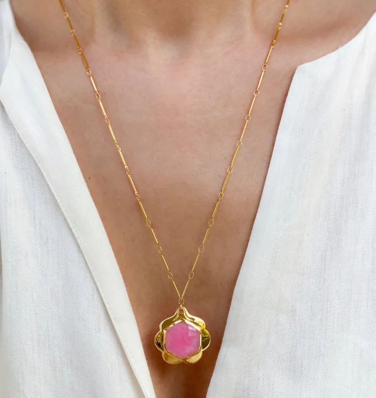 Lili Pink Jade Necklace - Artisan Gemstone Jewelry sold by Sand Dollar