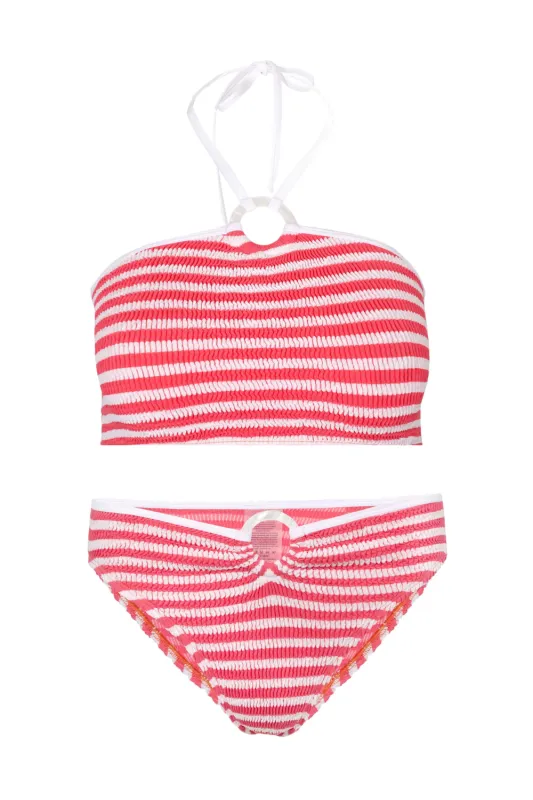 Kalbarri Top & Orpheus Bikini Bottom Coral Stripe made by Sand Dollar