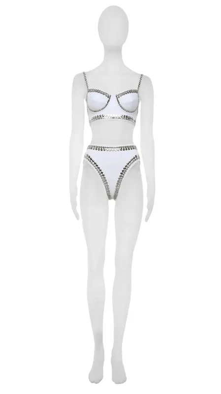 White Bikini Bottoms with Metal Studs sold by Sand Dollar