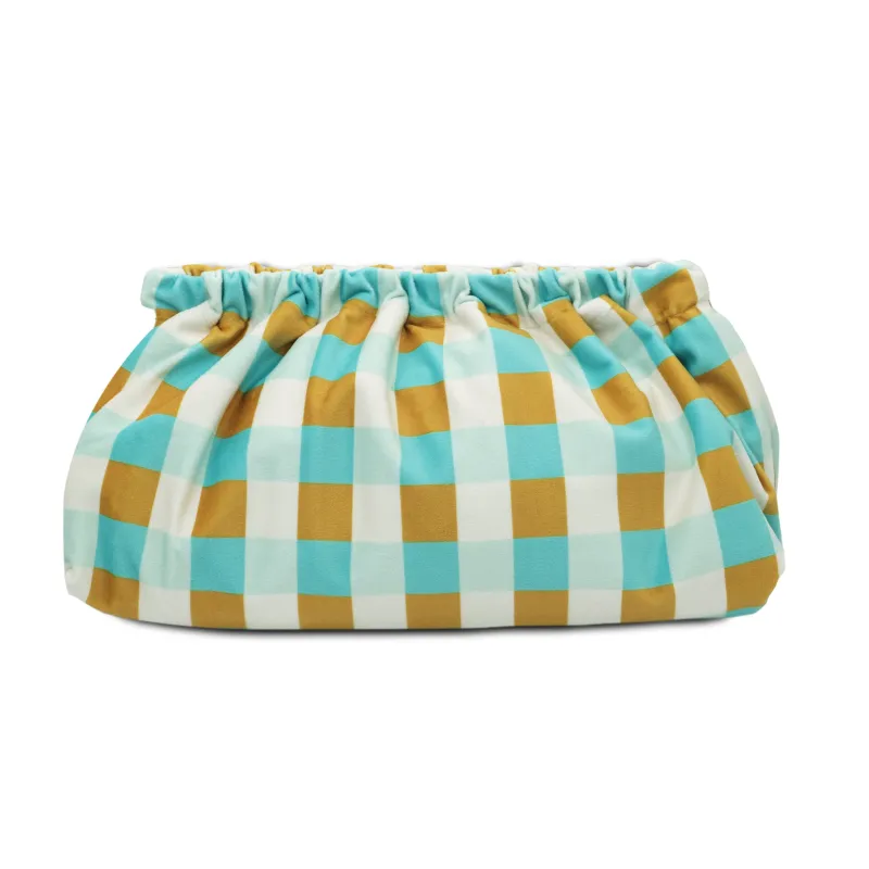 Check Velvet Clutch Bag Mustard Turquoise sold by Sand Dollar