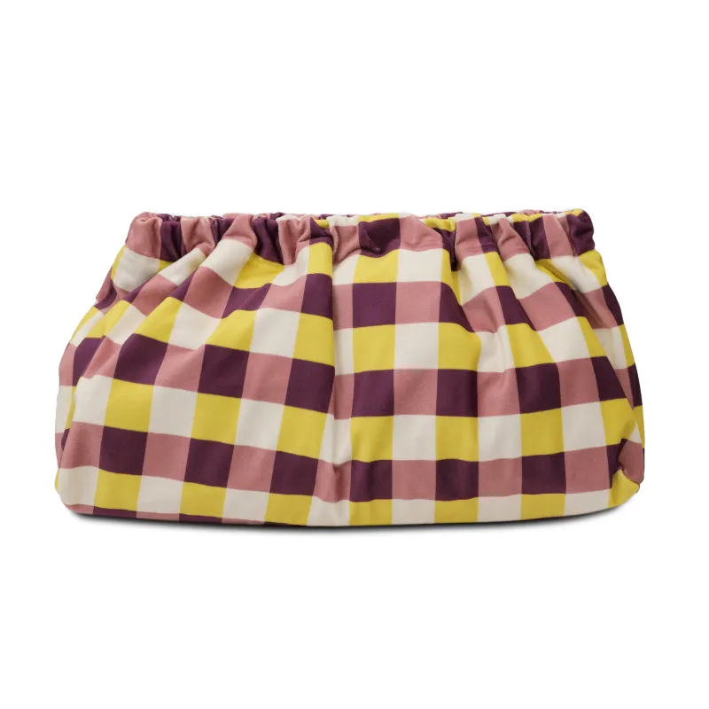 Check Velvet Clutch Bag Plum Lemon sold by Sand Dollar